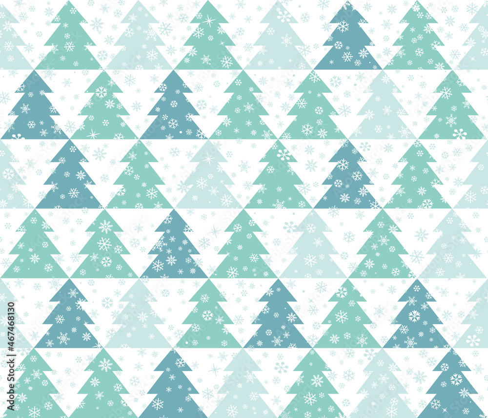 Obraz premium Christmas winter Icon Seamless Pattern with New Year Tree. Happy Winter Holiday Wallpaper with Nature Snowv Decor elements. Christmas Fir Tree geometrical tiled background design