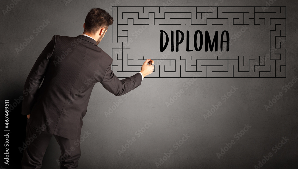 businessman drawing maze concept businessman drawing maze concept