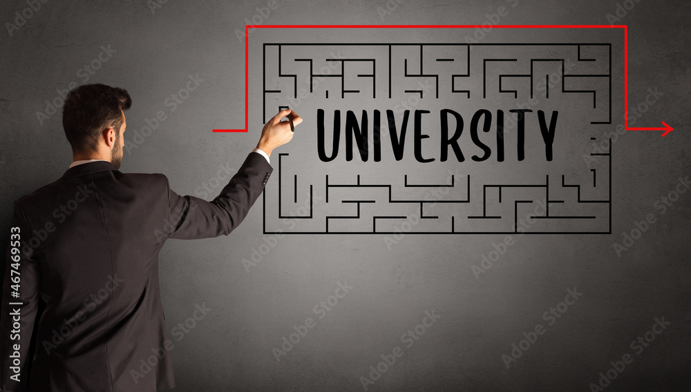 businessman drawing maze concept businessman drawing maze concept