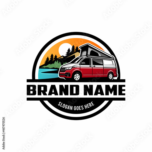 RV - camper van - caravan - motor home logo isolated vector