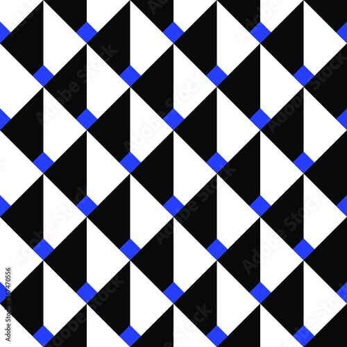 Seamless geometric pattern of squares in volume. Black and white with a small square.