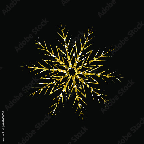 golden glitter snowflake on black background 