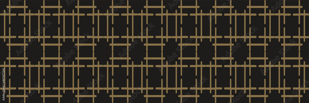 Naklejka premium Abstract background pattern with golden geometric linear elements on black background. Seamless background for wallpaper, textures.