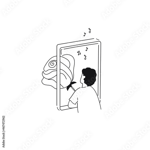 vector graphic of line art person with a frame