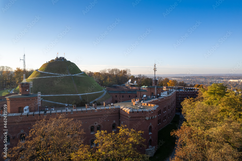 Kopiec Kościuszki is a popular tourist destination with a spectacular Krakow aerial view