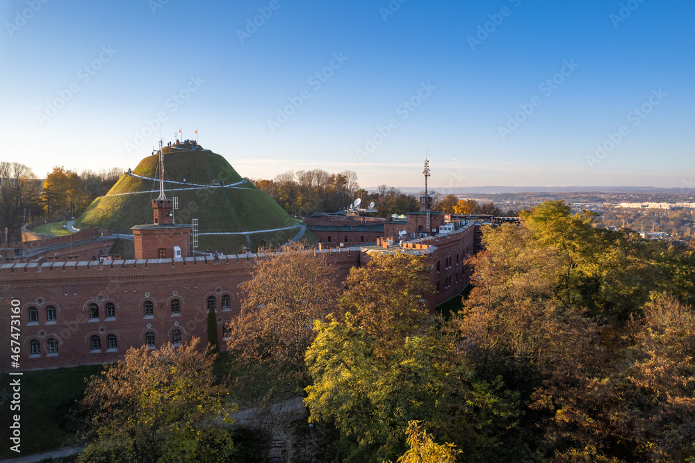 Kopiec Kościuszki is a popular tourist destination with a spectacular Krakow aerial view