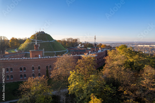 Kopiec Kościuszki is a popular tourist destination with a spectacular Krakow aerial view