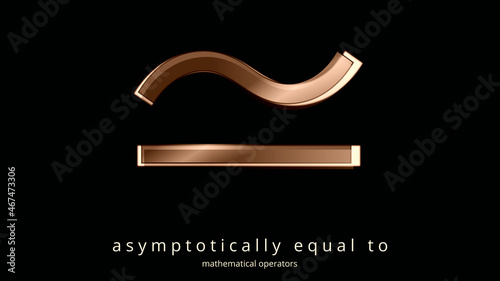 Sign Asymptotically Equal To. MATHEMATICAL RELATIONAL OPERATORS. In mathematics, based on equality. Creative ILLUSTRATION. Poster of Math typographic symbol. Elegance in ocher tones. Black background. photo