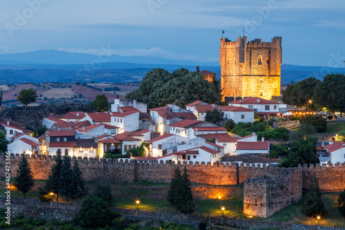 Partial view, at dusk, of the medieval citadel and the castle of Bragança in Portugal.