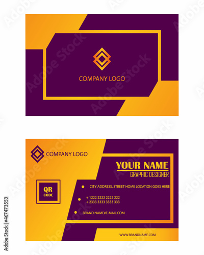 modern gold violet business card with color gradation, identity card, template, etc. by vector design