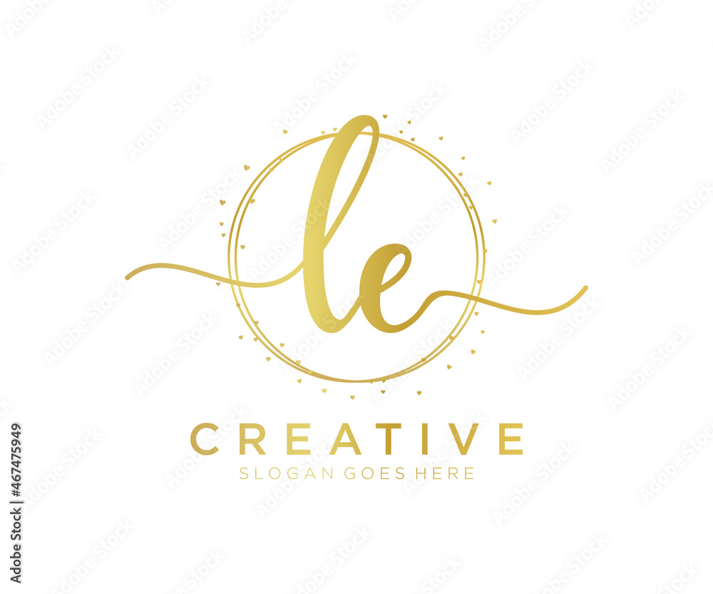 Initial LE feminine logo. Usable for Nature, Salon, Spa, Cosmetic and Beauty Logos. Flat Vector Logo Design Template Element. - obrazy, fototapety, plakaty 