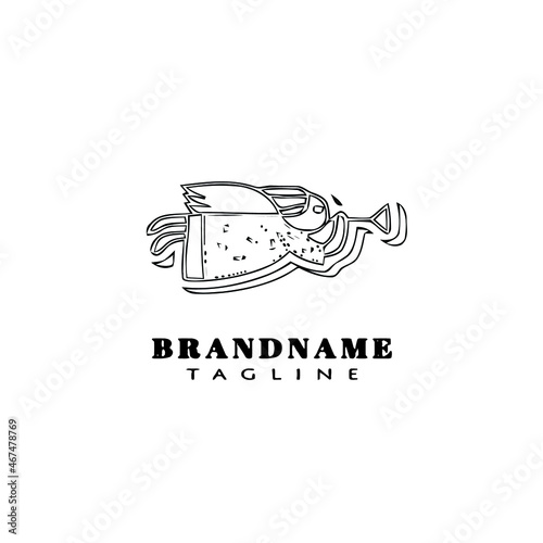 angel with trumpet cartoon logo icon design template black isolated vector illustration