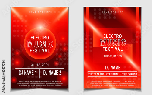 Cover music poster flyer design template background with layout gradient color on dark glitters style. Light electro vector for event festival concert, dancing, disco, night club invitation