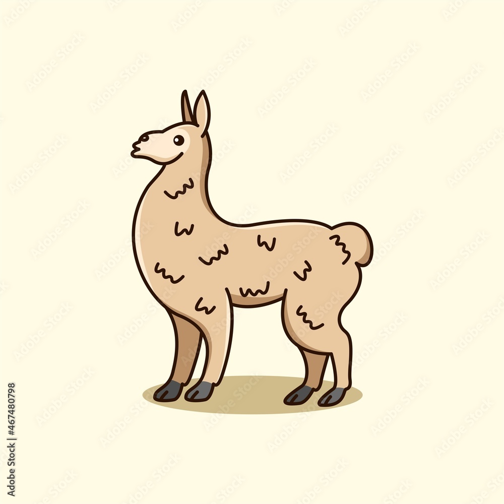 Illustration vector graphic of the lama. Lama minimalist style isolated on a brown background. Cute animal illustration.