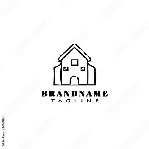 cute house logo cartoon icon design template black isolated vector illustration