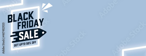 black friday sale banner in neon style with offer details