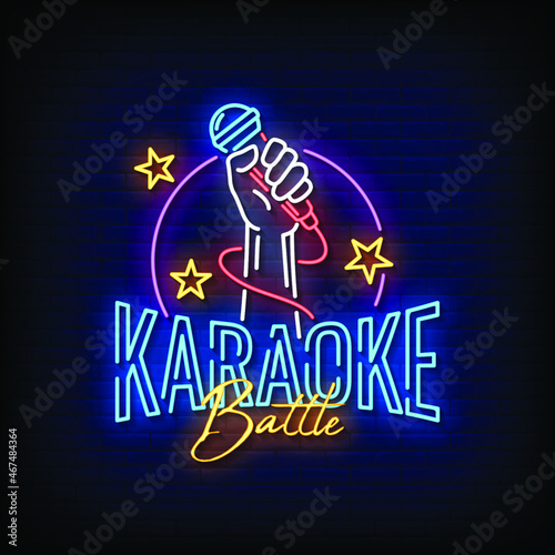 Karaoke Battle Neon Signs Style Text Vector