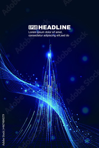 Peak-like ray penetrating particle line trajectory is suitable for Internet technology big data vector background.