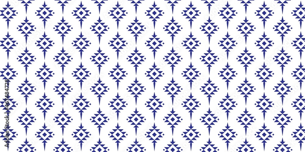 Fototapeta premium Tribal Ethnic Geometric Pattern Swatches Blue Vector Background Design for Motif Print, Banner, Backdrop.