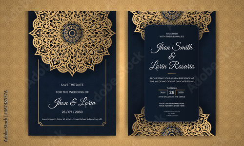 Luxury golden mandala wedding invitation card with abstract pattern