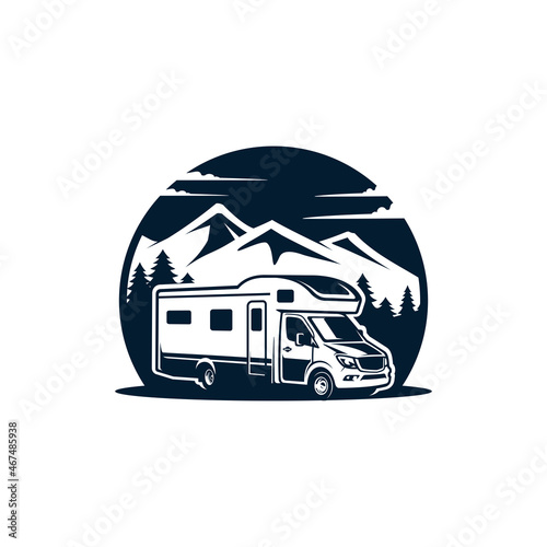 Fotografie, Obraz RV - camper van - caravan - motor home silhouette isolated vector