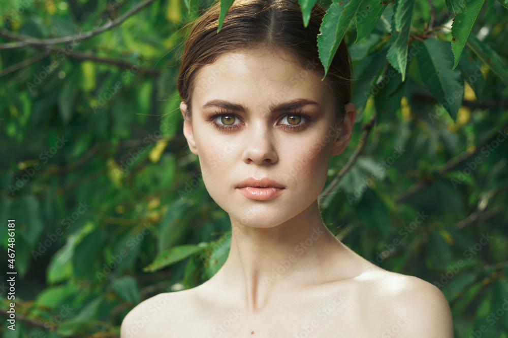 beautiful woman green leaves clean skin nature summer Lifestyle beautiful woman green leaves clean skin nature summer Lifestyle