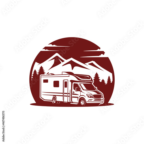 RV - camper van - caravan - motor home silhouette isolated vector