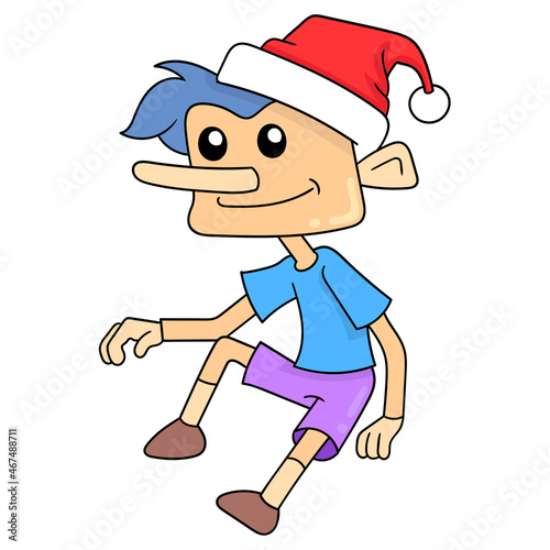 pinocchio is celebrating christmas with a party, doodle icon image kawaii