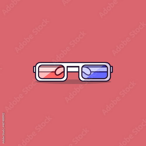 3-D glasses cartoon style icon illustration. Cinema glasses, cinema concept