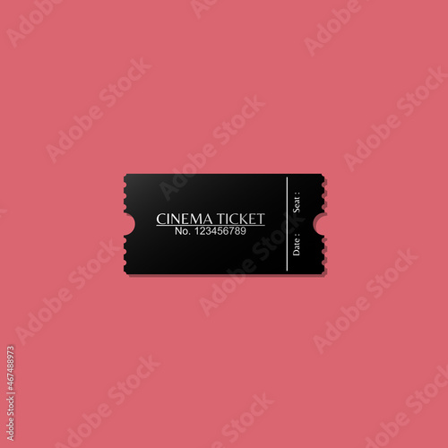 Cinema ticket icon illustration. Black color ticket, ticket with shadow