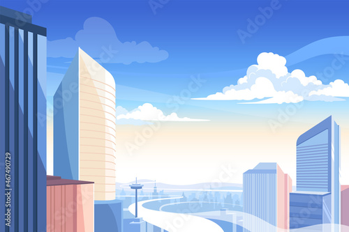 City view with high skyscrapers