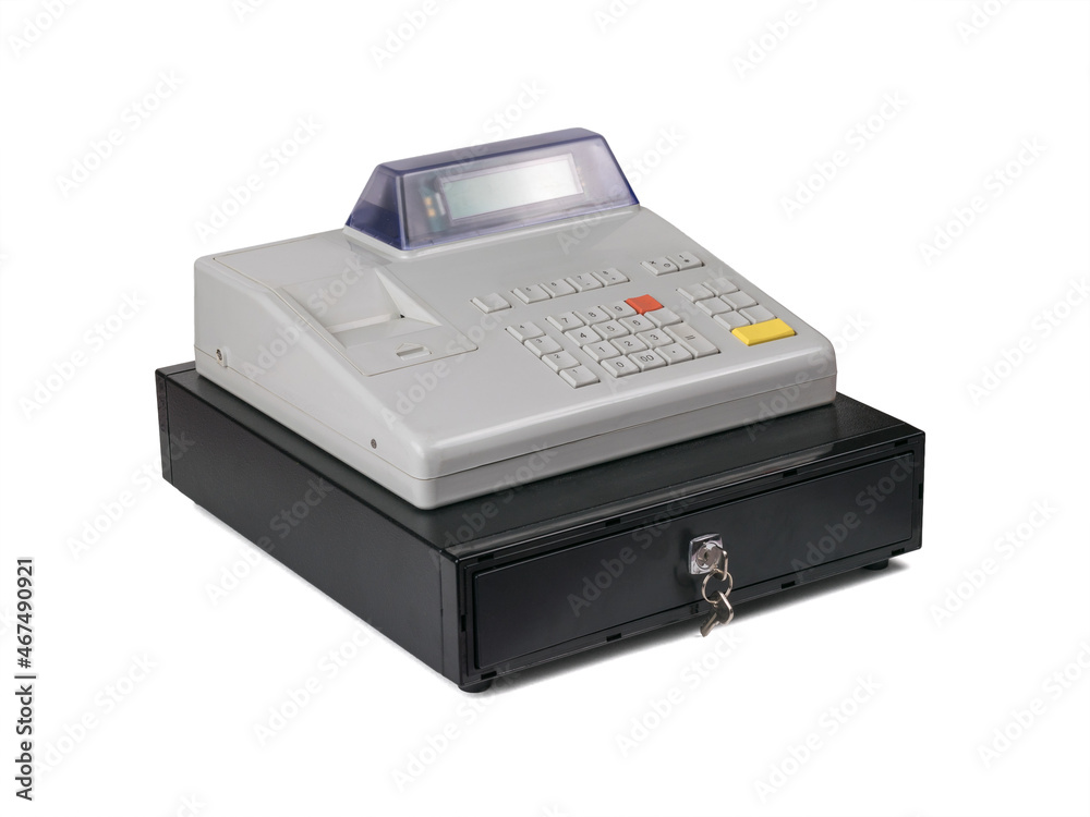 Grey cash register isolated on a white background. Grey cash register isolated on a white background.
