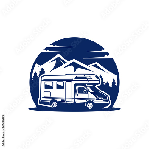 Fototapeta RV - camper van - caravan - motor home silhouette isolated vector