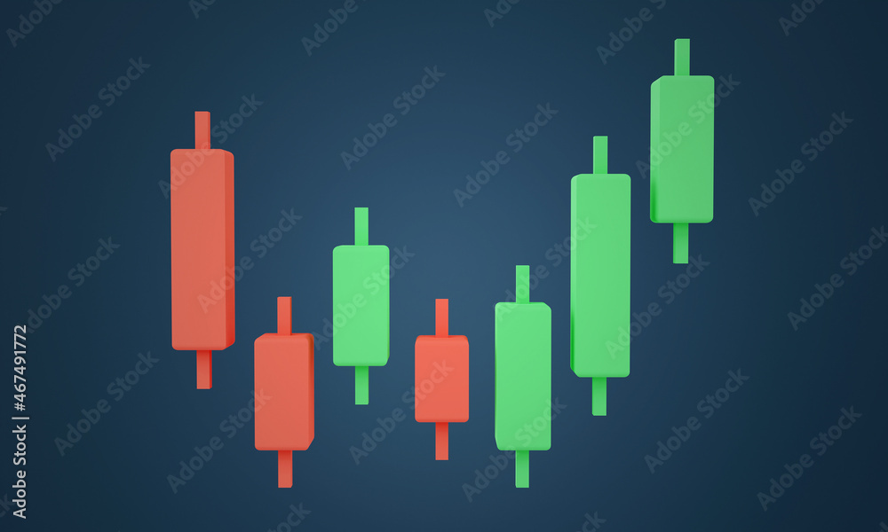 3d rendering Candlestick chart, financial and stock markets, Minimal concept trading cryptocurrency, investment trading, exchange, isometric, financial, index, Bullish, forex.