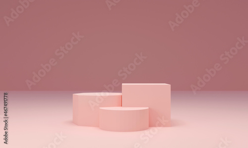 Cylinder podiums Pink shapes pastel colors, abstract background, Empty showcase for cosmetic product, Showcase, Stage for the awards ceremony, mockup, display case. 3d render, Minimal, geometric © Teerapat
