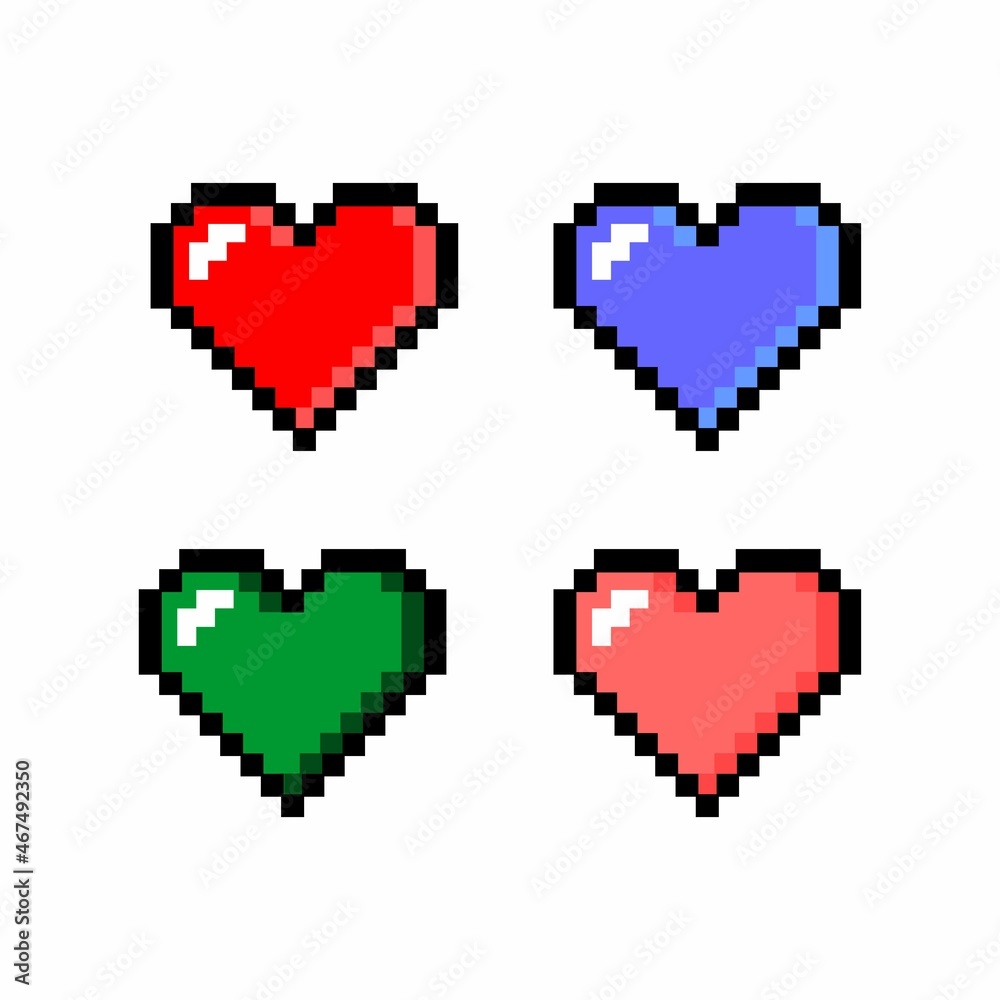 Fototapeta premium pixel art heart set color vector icon. love and valentine