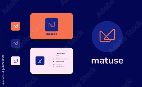 letter m minimal logo set, line style, applied to the card and favicon