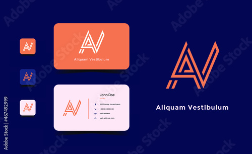 letter a v monogram logo set, applied to the card and favicon