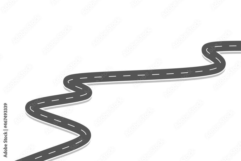 Roadway journey to the future. Asphalt street isolated on white background. Symbols Way to the goal of the end point. Path mean successful business planning Suitable for advertising and presentstation Roadway journey to the future. Asphalt street isolated on white background. Symbols Way to the goal of the end point. Path mean successful business planning Suitable for advertising and presentstation