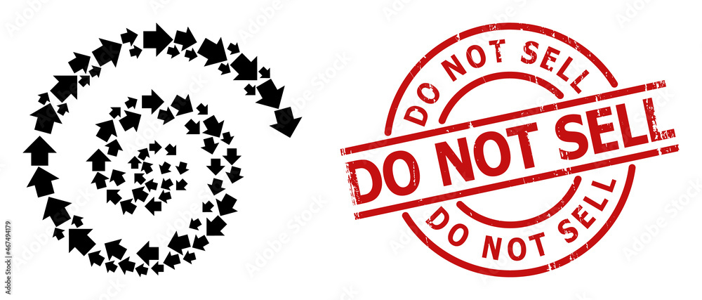 Direction arrow icon spiral motion mosaic, and Do Not Sell dirty stamp seal. Direction arrow items are scattered into twirl mosaic structure. Red stamp includes Do Not Sell tag inside circle shape. Direction arrow icon spiral motion mosaic, and Do Not Sell dirty stamp seal. Direction arrow items are scattered into twirl mosaic structure. Red stamp includes Do Not Sell tag inside circle shape.