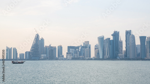 The skyline of Doha city center during evening  Qatar