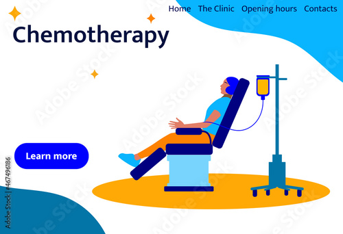 A female patient is undergoing a chemotherapy.  Vector flat  illustration and template. 