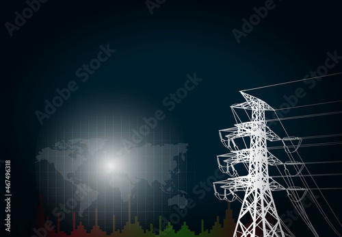 Illustration. Electrical power system presentation and electrical energy usage graph. Show the network of electrical systems connected in all areas.  