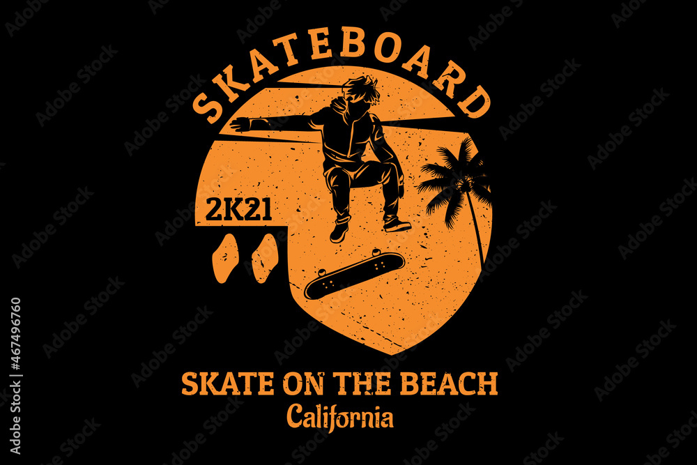 Skateboard skate on the beach silhouette design