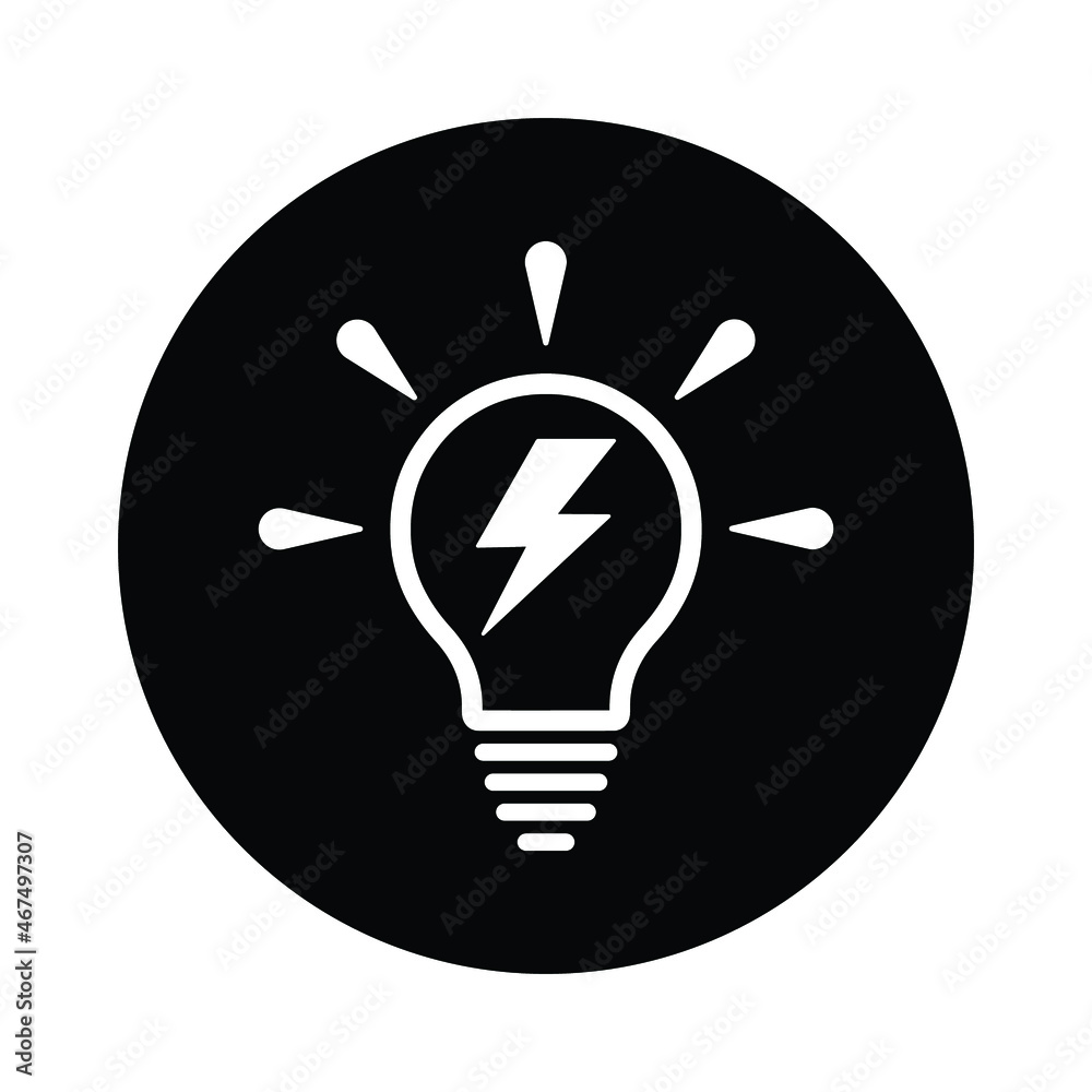 Energy, bulb, light, spark icon. Black vector design.