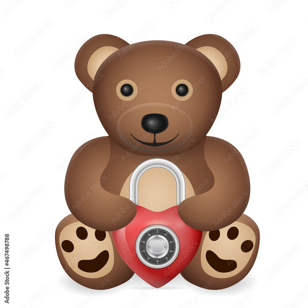 Obraz premium Teddy bear with heart padlock