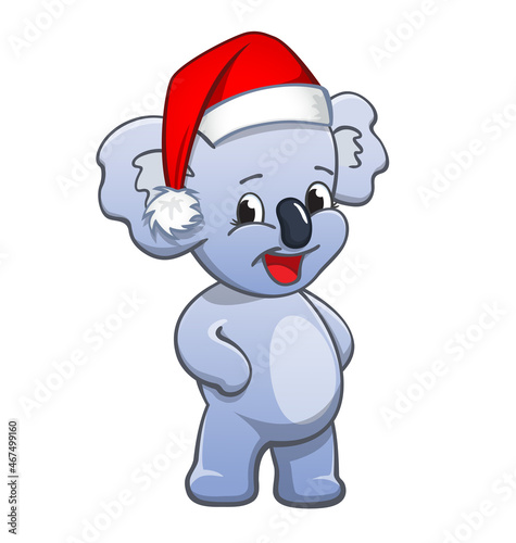 cute cartoon koala with Christmas santa hat