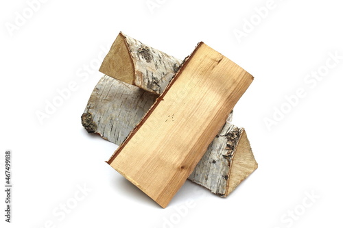 Fototapeta Naklejka Na Ścianę i Meble -  Several logs of birch firewood lie on a white background.