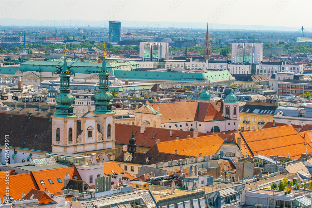 Vienna city skyline, aerial view from above in Austria