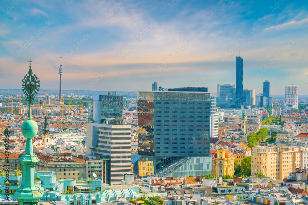 Obraz premium Vienna city skyline, aerial view from above in Austria